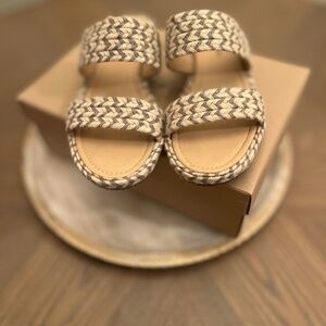 LUCKY BRAND FOSSILIZED TWO TONE JUTE SLIDE SANDAL  SZ 10
